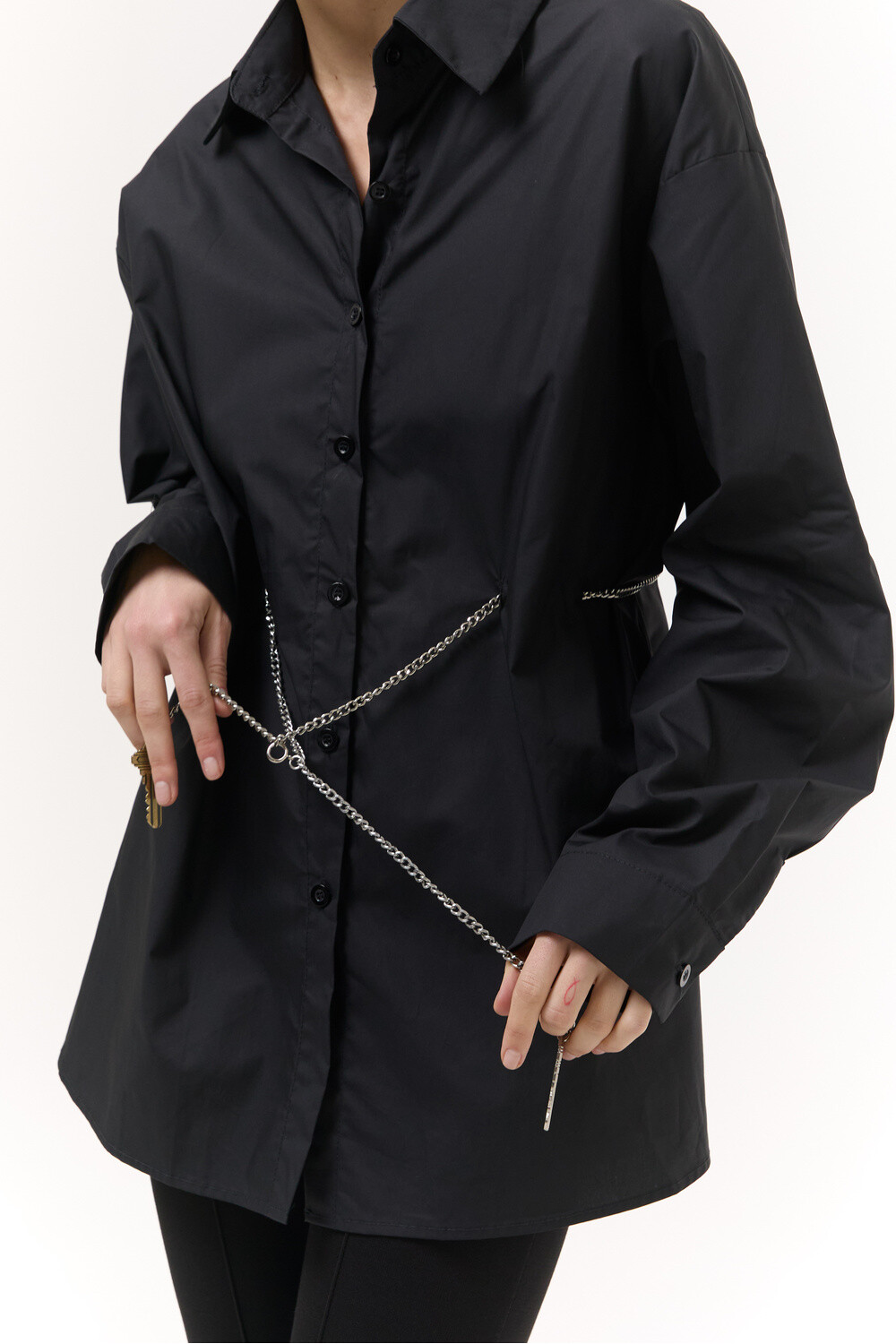 Сорочка Oversize з ланцюжком Чорна Сорочка Oversize з ланцюжком Чорна